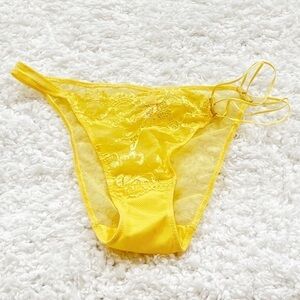 NWOT Victoria’s Secret yellow floral lace strappy panty sheer small